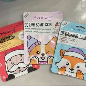 NEW The Creme Shop Set of 3 Face Masks Santa Fox and Corgi Face Mask Sheets